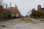 On a damp and dreary Sunday afternoon, Q642 passes through Reynolds on its way to Chicago